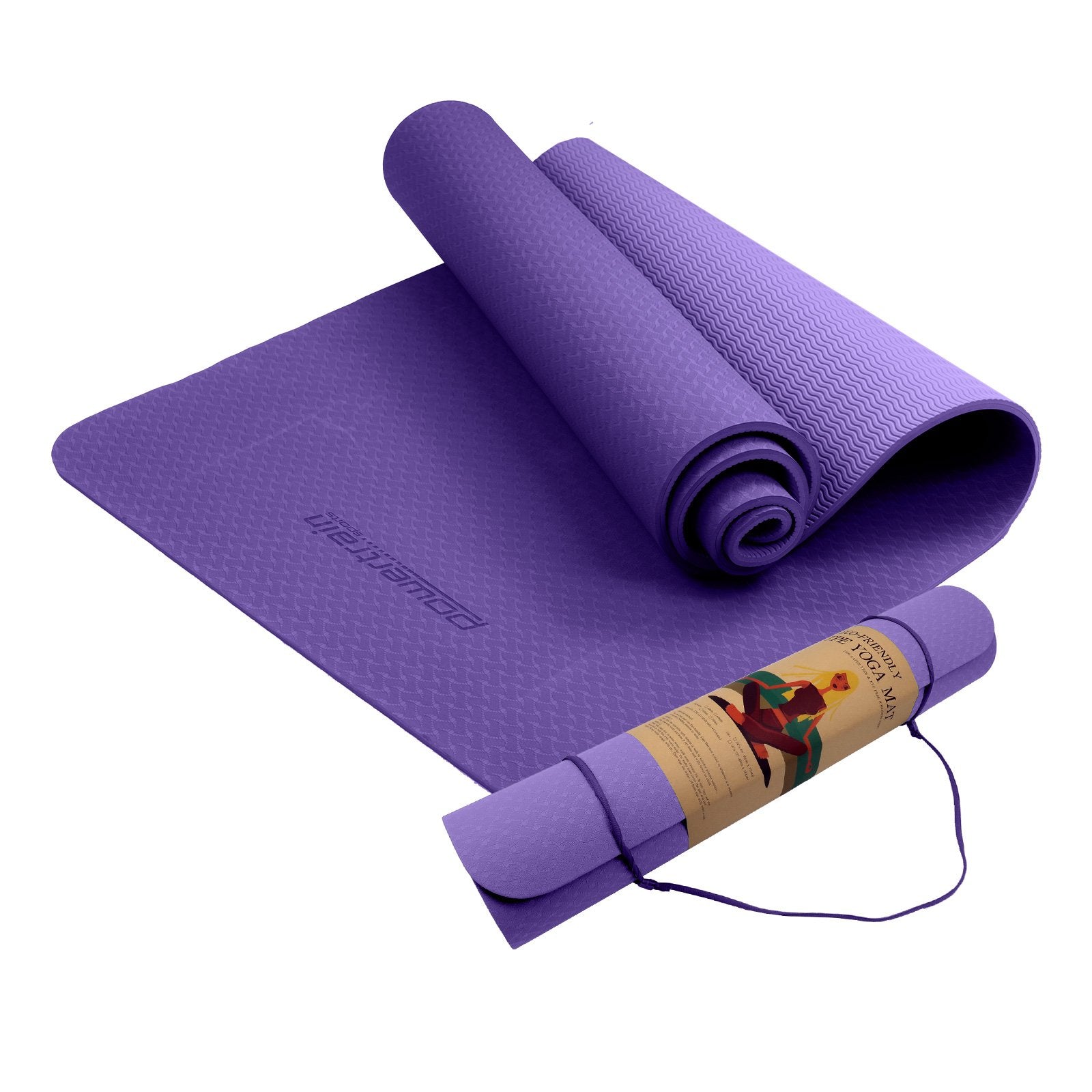 Powertrain Eco-friendly Dual Layer 6mm Yoga Mat | Dark Lavender | Non-slip Surface And Carry Strap For Ultimate Comfort And Portability Powertrain