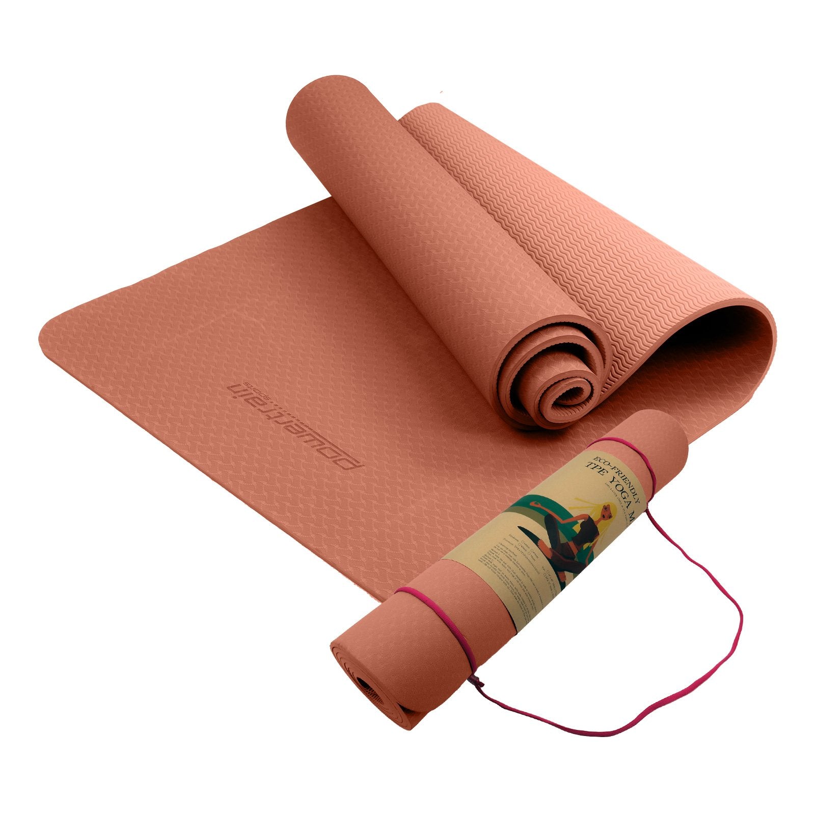 Powertrain Eco-friendly Dual Layer 6mm Yoga Mat | Peach | Non-slip Surface And Carry Strap For Ultimate Comfort And Portability Powertrain