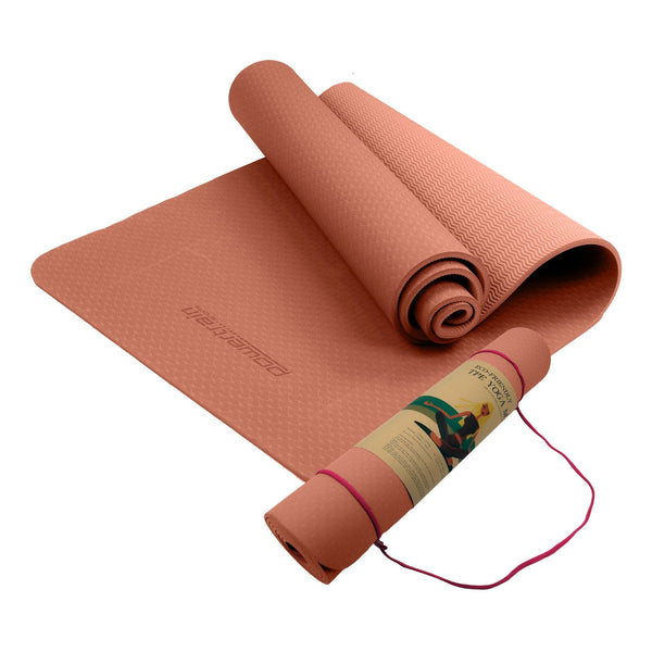Powertrain Eco-friendly Dual Layer 6mm Yoga Mat | Peach | Non-slip Surface And Carry Strap For Ultimate Comfort And Portability Powertrain