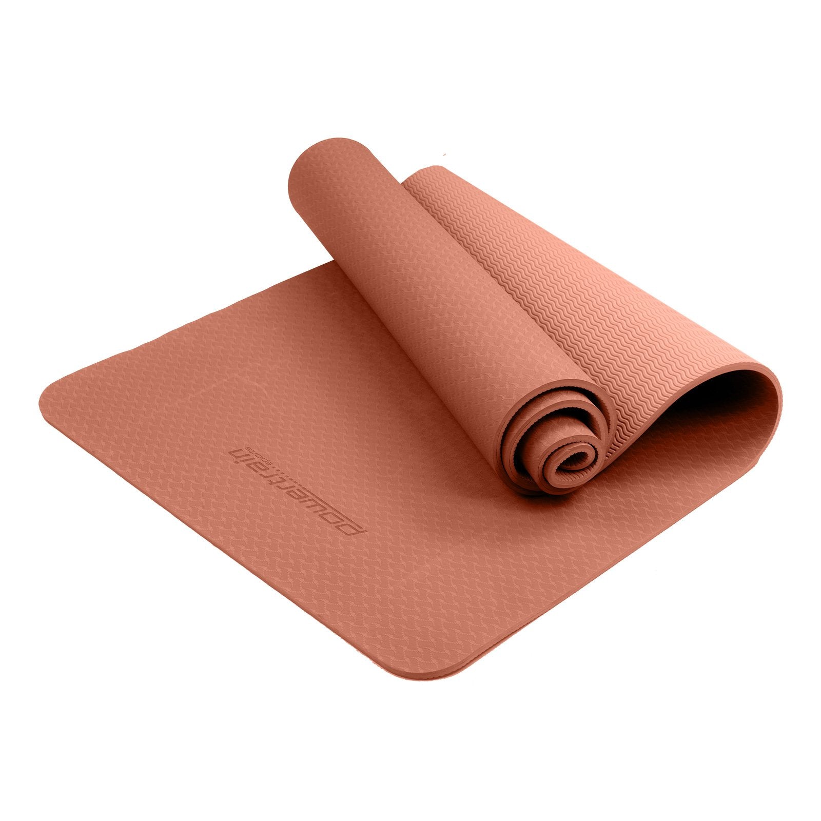Powertrain Eco-friendly Dual Layer 6mm Yoga Mat | Peach | Non-slip Surface And Carry Strap For Ultimate Comfort And Portability Powertrain
