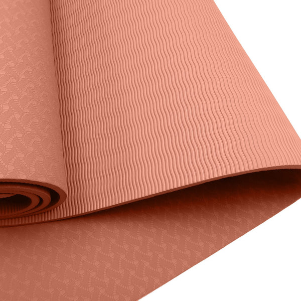 Powertrain Eco-friendly Dual Layer 6mm Yoga Mat | Peach | Non-slip Surface And Carry Strap For Ultimate Comfort And Portability Powertrain