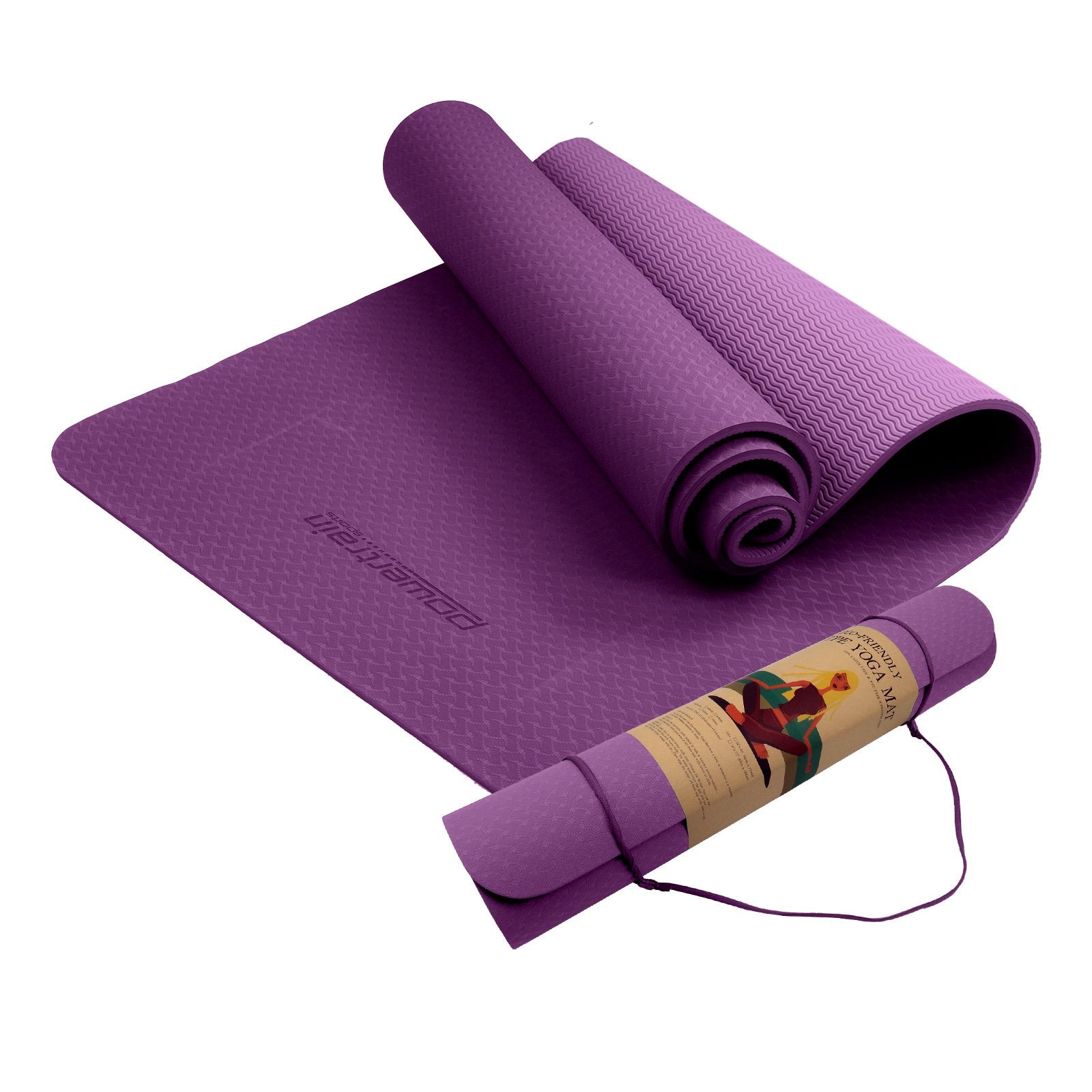 Powertrain Eco-friendly Dual Layer 6mm Yoga Mat | Royal Purple | Non-slip Surface And Carry Strap For Ultimate Comfort And Portability Powertrain