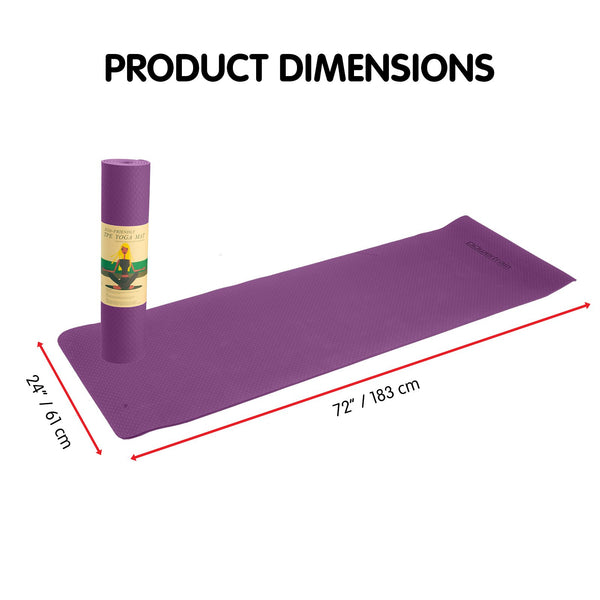 Powertrain Eco-friendly Dual Layer 6mm Yoga Mat | Royal Purple | Non-slip Surface And Carry Strap For Ultimate Comfort And Portability Powertrain
