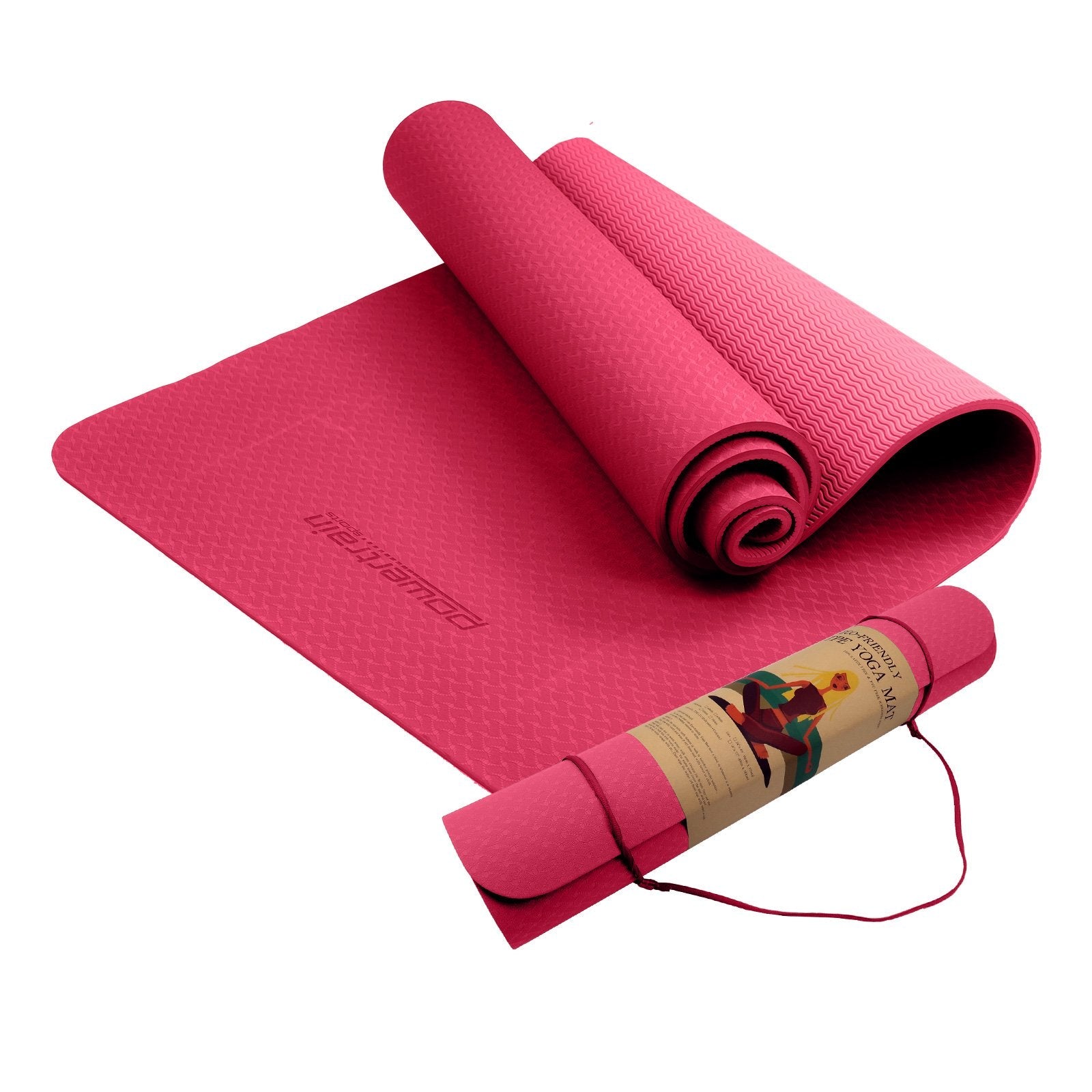 Powertrain Eco-friendly Dual Layer 6mm Yoga Mat | Pink | Non-slip Surface And Carry Strap For Ultimate Comfort And Portability Powertrain