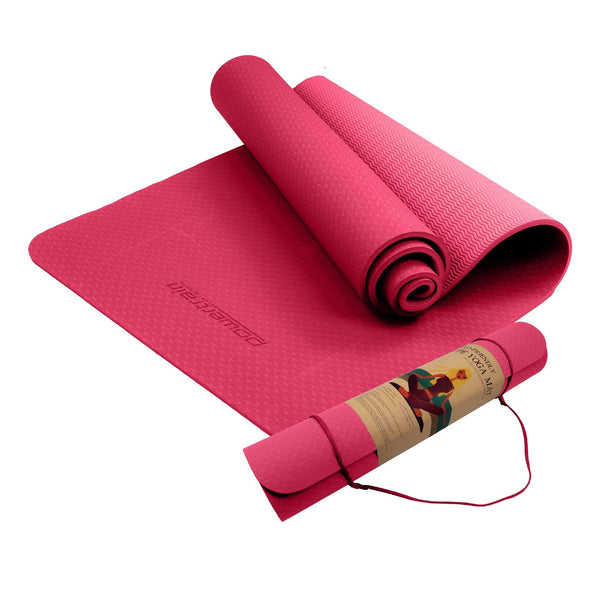 Powertrain Eco-friendly Dual Layer 6mm Yoga Mat | Pink | Non-slip Surface And Carry Strap For Ultimate Comfort And Portability Powertrain