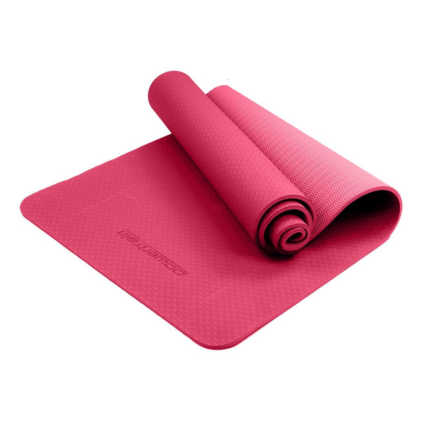Powertrain Eco-friendly Dual Layer 6mm Yoga Mat | Pink | Non-slip Surface And Carry Strap For Ultimate Comfort And Portability Powertrain
