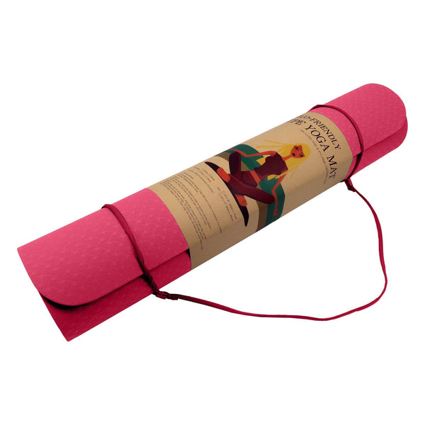 Powertrain Eco-friendly Dual Layer 6mm Yoga Mat | Pink | Non-slip Surface And Carry Strap For Ultimate Comfort And Portability Powertrain