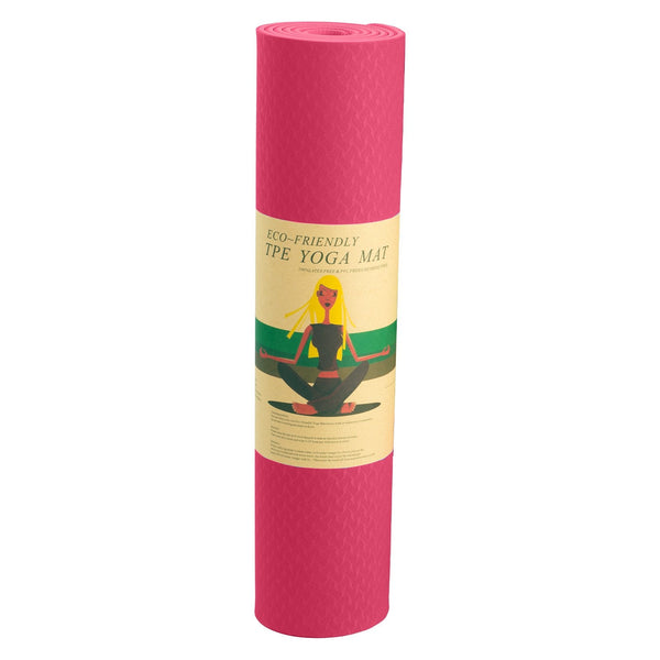 Powertrain Eco-friendly Dual Layer 6mm Yoga Mat | Pink | Non-slip Surface And Carry Strap For Ultimate Comfort And Portability Powertrain