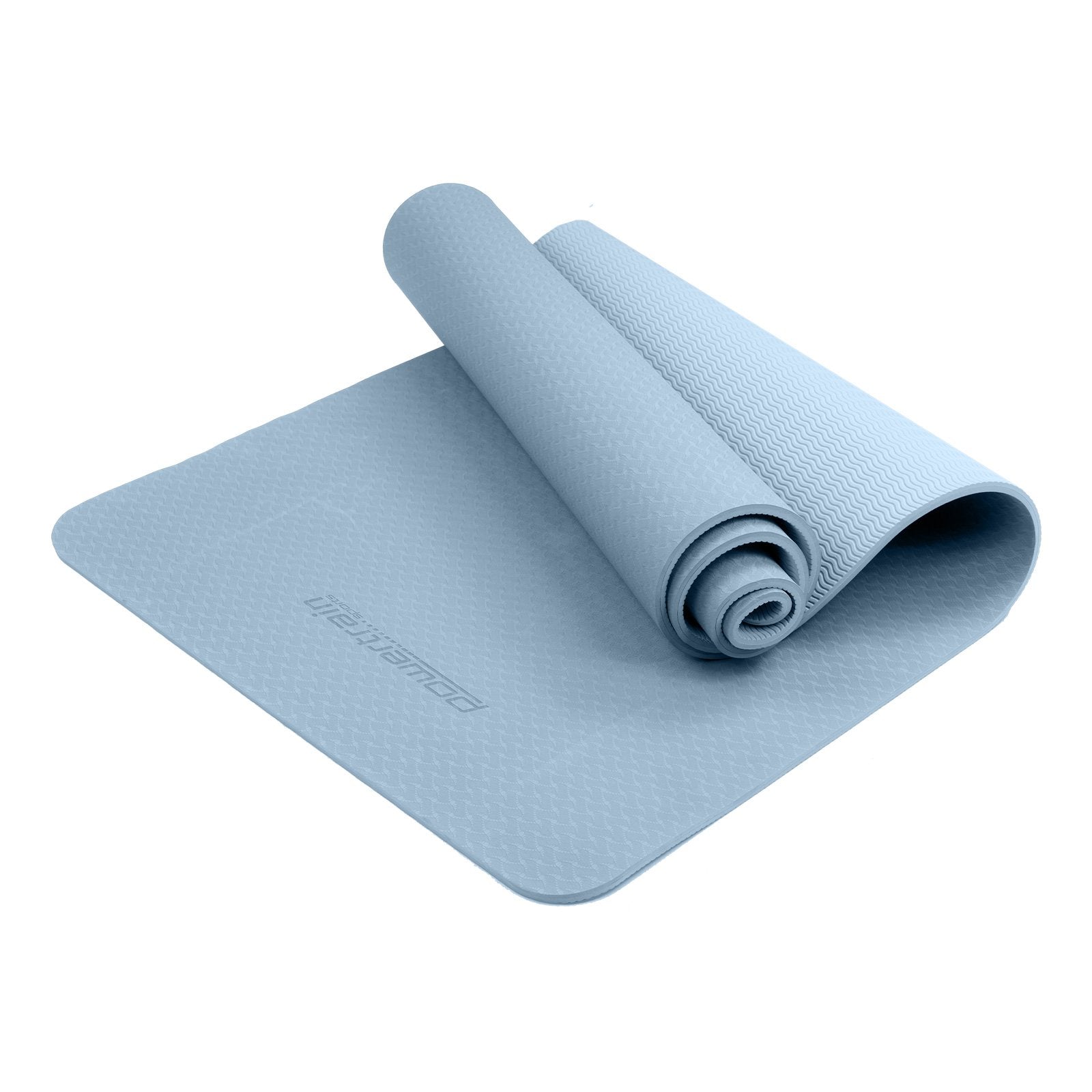 Powertrain Eco-friendly Dual Layer 6mm Yoga Mat | Sky Blue | Non-slip Surface And Carry Strap For Ultimate Comfort And Portability Powertrain