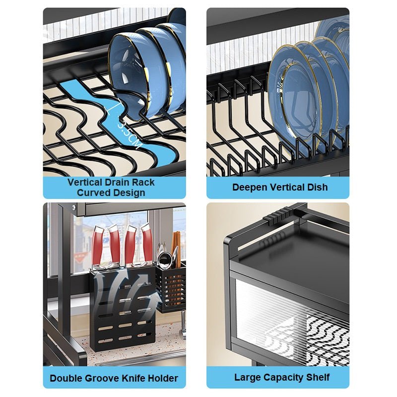 85cm Double Tier Enclosed Dish Drying Rack Holder Drain caddy Kitchen Drainer Storage Over Sink Organiser Storage Does Not Apply