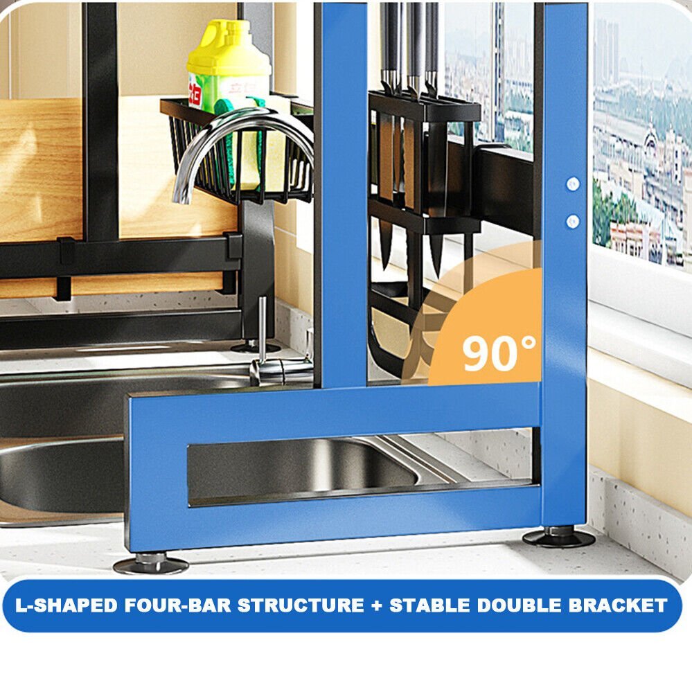 85cm Double Tier Enclosed Dish Drying Rack Holder Drain caddy Kitchen Drainer Storage Over Sink Organiser Storage Does Not Apply