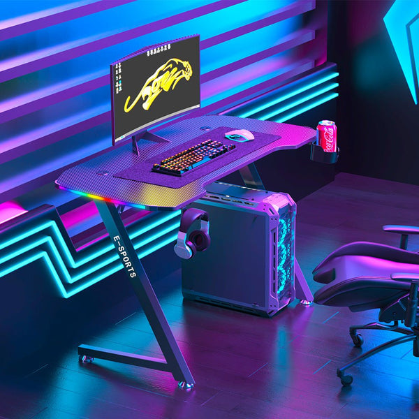 140cm New Arrive Computer Table Z Shaped Gaming Desk With RGB Led Lights Gaming Tables Does Not Apply