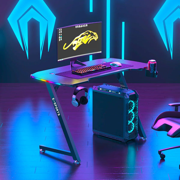 140cm New Arrive Computer Table Z Shaped Gaming Desk With RGB Led Lights Gaming Tables Does Not Apply