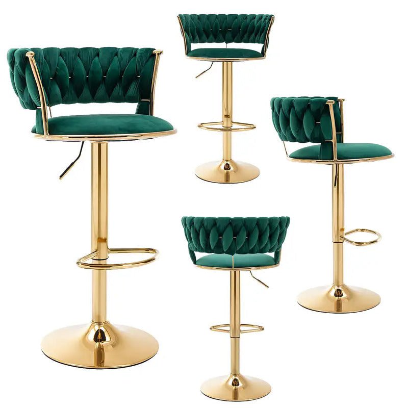 SERENITà Green Velvet Seat Kitchen Breakfast Bar Stools Counter Height Barstools with Back Cushioned Chairs for Home Bar x2 SERENITà