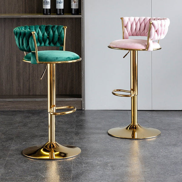 SERENITà Green Velvet Seat Kitchen Breakfast Bar Stools Counter Height Barstools with Back Cushioned Chairs for Home Bar x2 SERENITà