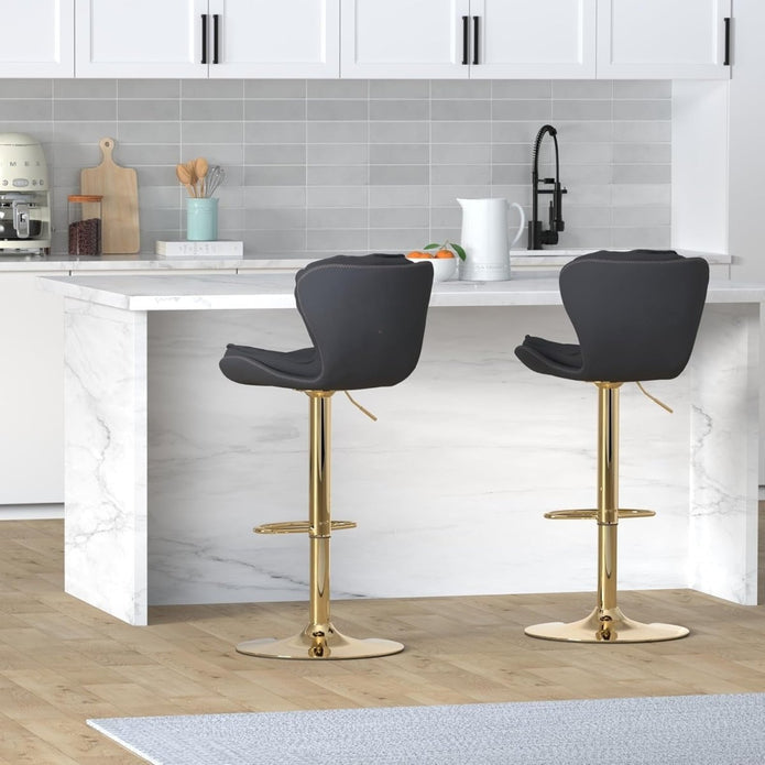 SERENITà Swivel Bar Stools Set of 2 Counter Height Barstools with Back Velvet Upholstered Adjustable Stool Chair Mid Century Modern Bar Stool for Kitchen Island (Black) Awezingly
