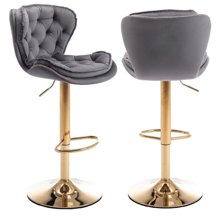 SERENITà Swivel Bar Stools Set of 2 Counter Height Barstools with Back Velvet Upholstered Adjustable Stool Chair Min Century Modern Bar Stool for Kitchen Island (Grey) Awezingly