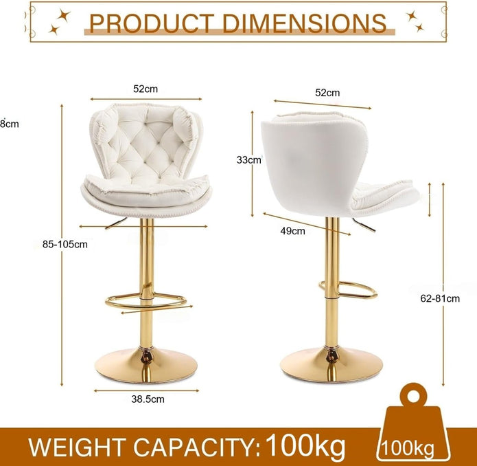 SERENITà Swivel Bar Stools Set of 2 Counter Height Barstools with Back Velvet Upholstered Adjustable Stool Chair Min Century Modern Bar Stool for Kitchen Island (Ivory) Awezingly