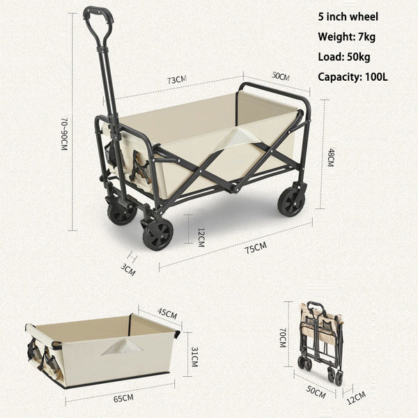 5 Inch Wheel Black Folding Beach Wagon Cart Trolley Garden Outdoor Picnic Camping Sports Market Collapsible Shop Does Not Apply