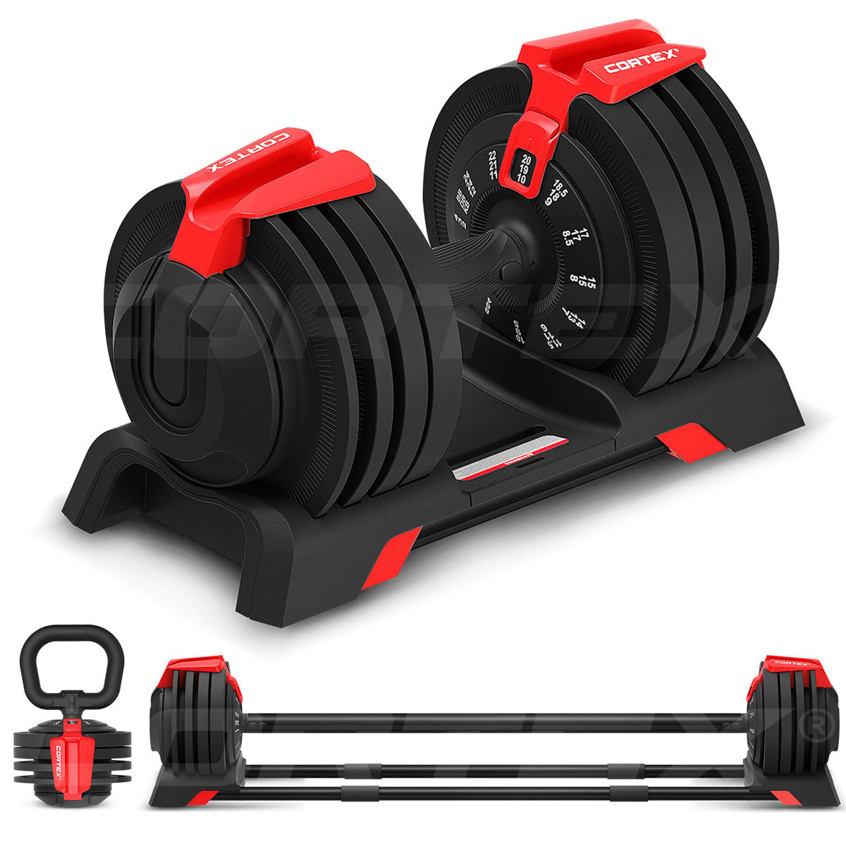 CORTEX Revolock V2 24kg Adjustable Steel Dumbbell Barbell Kettlebell All-in-One (Single) Cortex