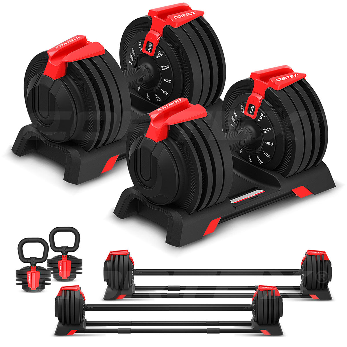 CORTEX Revolock V2 48kg Pair Set Adjustable Steel Dumbbell Barbell Kettlebell All-in-One Cortex