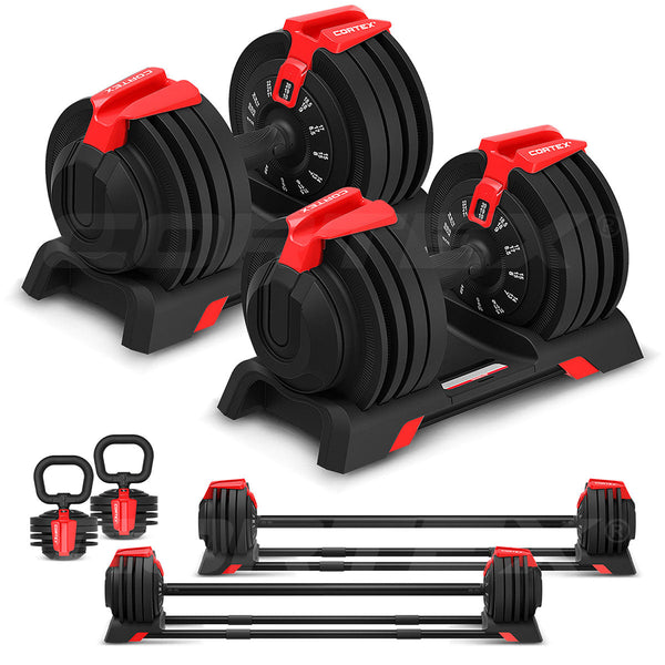 CORTEX Revolock V2 48kg Pair Set Adjustable Steel Dumbbell Barbell Kettlebell All-in-One Cortex