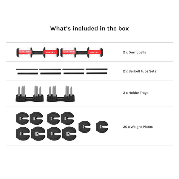 CORTEX Revolock V2 80kg Pair Set Adjustable Steel Dumbbell Barbell All-in-One Cortex