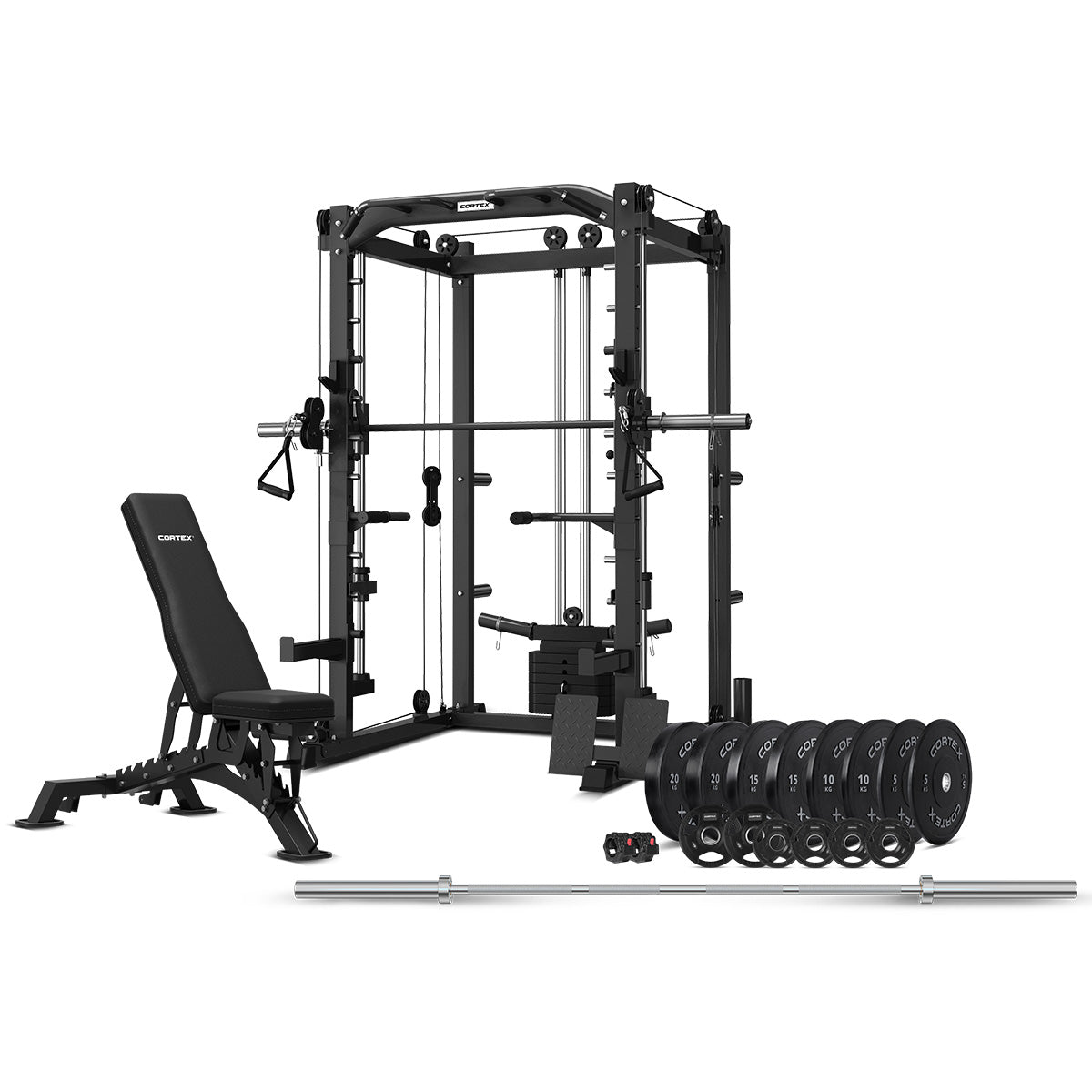 CORTEX SM20 Smith Station with 130kg Olympic Bumper Weight, Bar and Bench Set Cortex