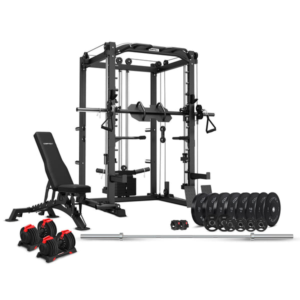 CORTEX SM20 Smith Station Ultimate Set with Olympic Bumper Weights, 48kg Revolock and Bench Set Awezingly
