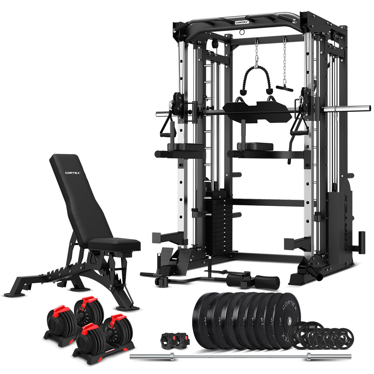 CORTEX SM-25 6-in-1 Power Rack with Smith & Cable Machine with 48kg Revolock V2 Adjustable Dumbbells + 130kg Pro Package Awezingly