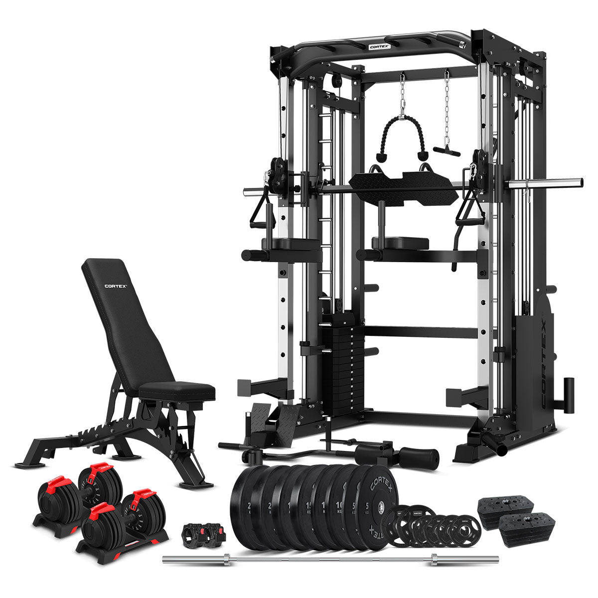 CORTEX SM-25 6-in-1 Power Rack with Smith & Cable Machine with 48kg Revolock V2 Adjustable Dumbbells + 130kg Ultimate Package Awezingly