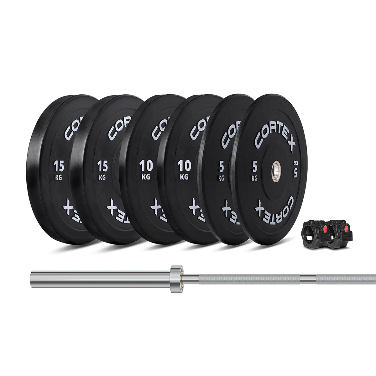 CORTEX 75kg Black Series V3 Bumper Plate Set with ATHENA100 Barbell Awezingly