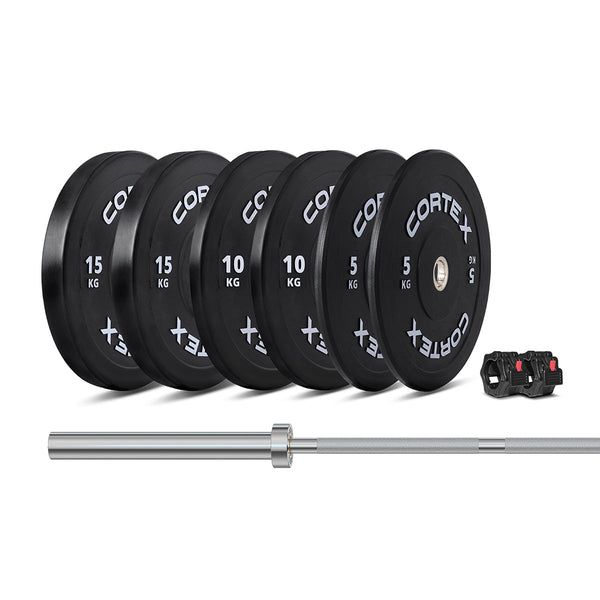 CORTEX 75kg Black Series V3 Bumper Plate Set with ATHENA100 Barbell Awezingly
