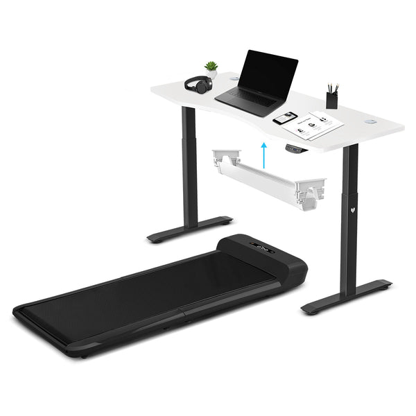 WalkingPad C2 Treadmill + ErgoDesk Automatic Standing Desk 1500mm in White/Black + Cable Management Tray Awezingly