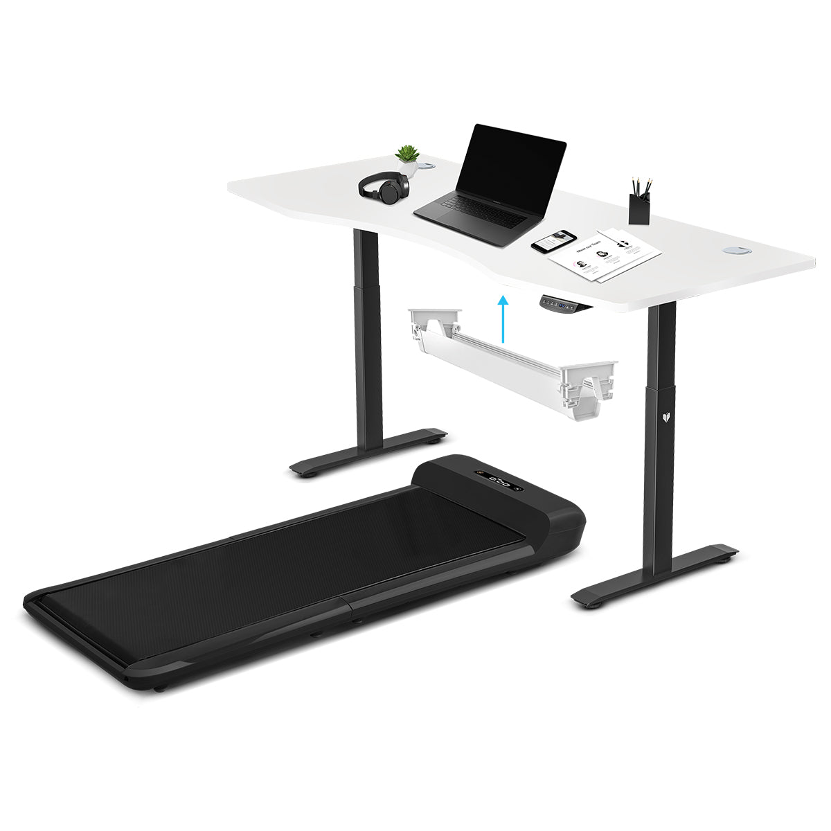 WalkingPad C2 Treadmill + ErgoDesk Automatic Standing Desk 1800mm in White/Black + Cable Management Tray Awezingly