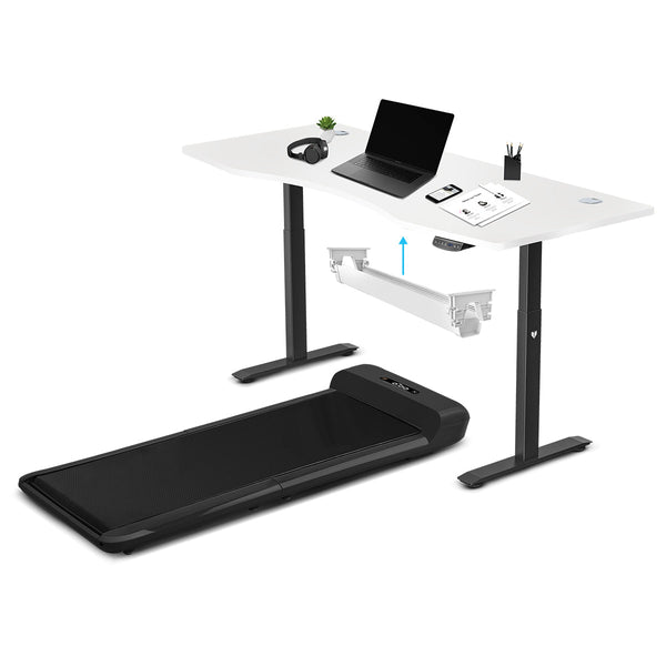 WalkingPad C2 Treadmill + ErgoDesk Automatic Standing Desk 1800mm in White/Black + Cable Management Tray Awezingly