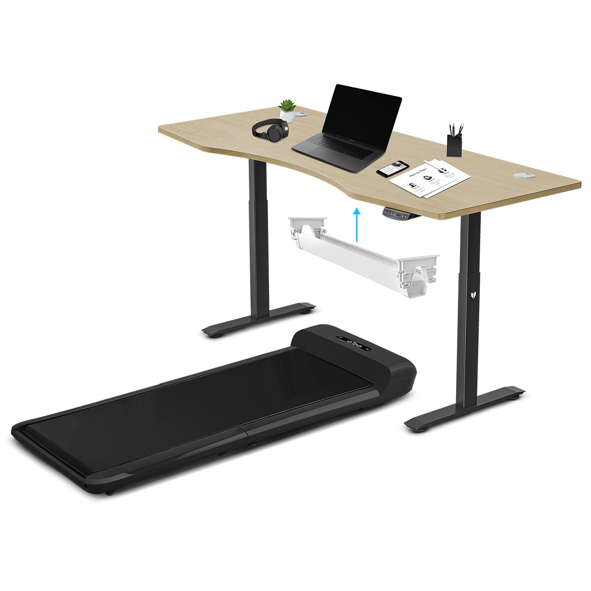 WalkingPad C2 Treadmill + ErgoDesk Automatic Standing Desk 1800mm in Oak/Black + Cable Management Tray Awezingly