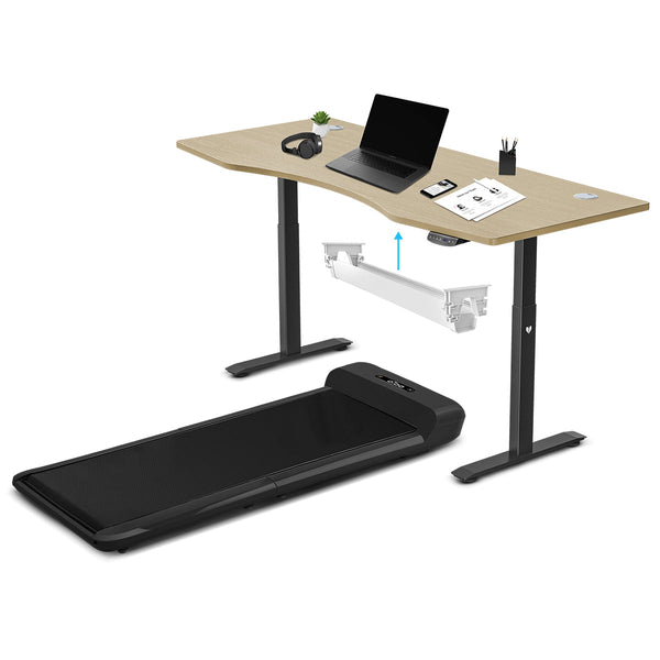 WalkingPad C2 Treadmill + ErgoDesk Automatic Standing Desk 1800mm in Oak/Black + Cable Management Tray Awezingly