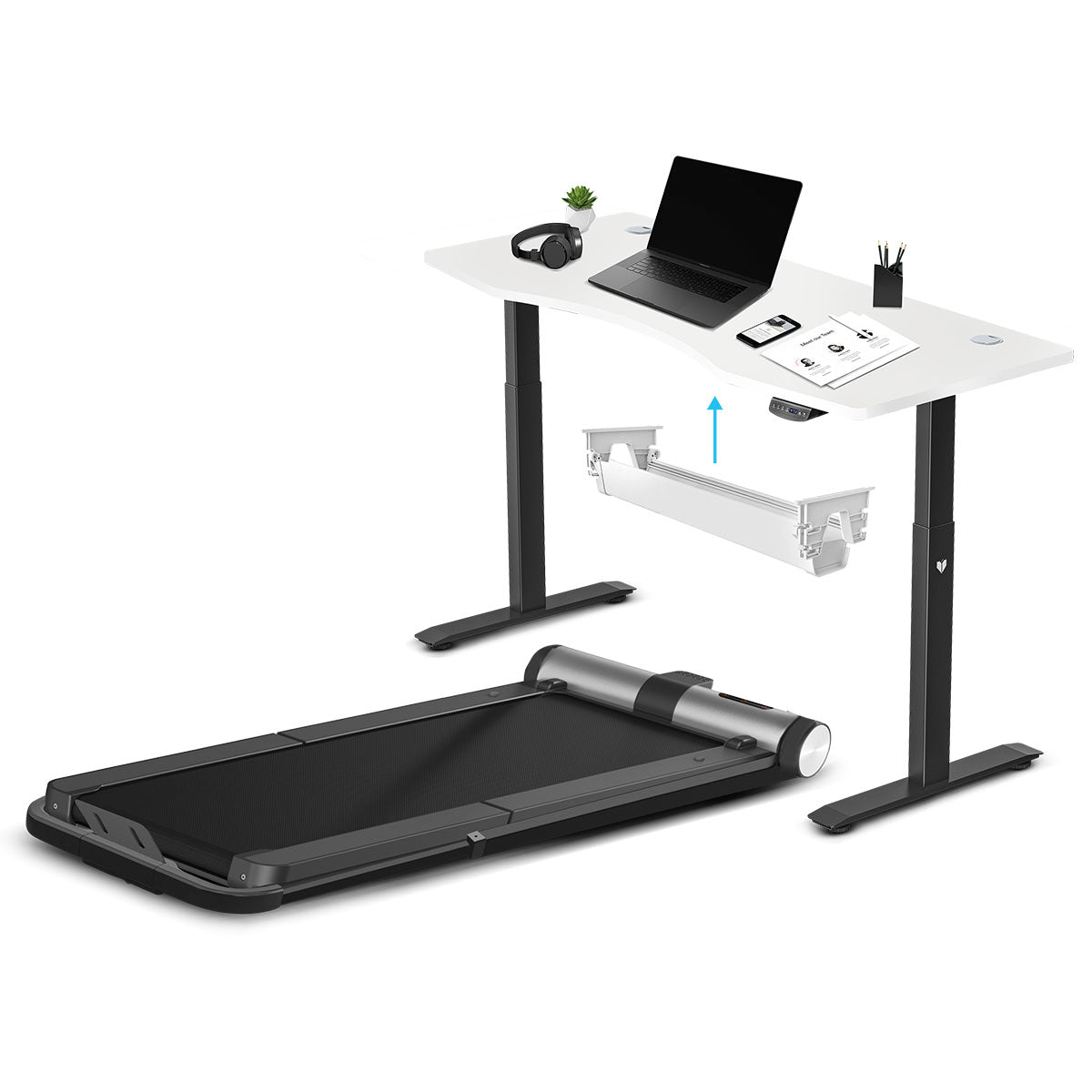 WalkingPad MC21 with Dual Motor Automatic Standing Desk 150cm in White and Cable Management Awezingly