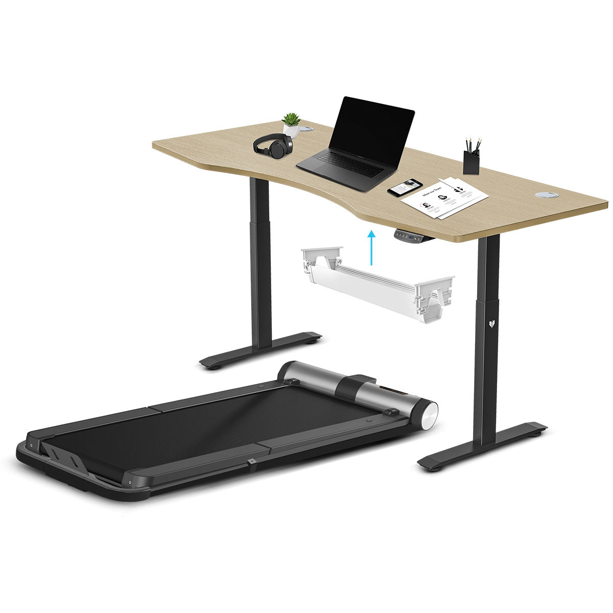 WalkingPad MC21 with Dual Motor Automatic Standing Desk 180cm in Oak and Cable Management Awezingly