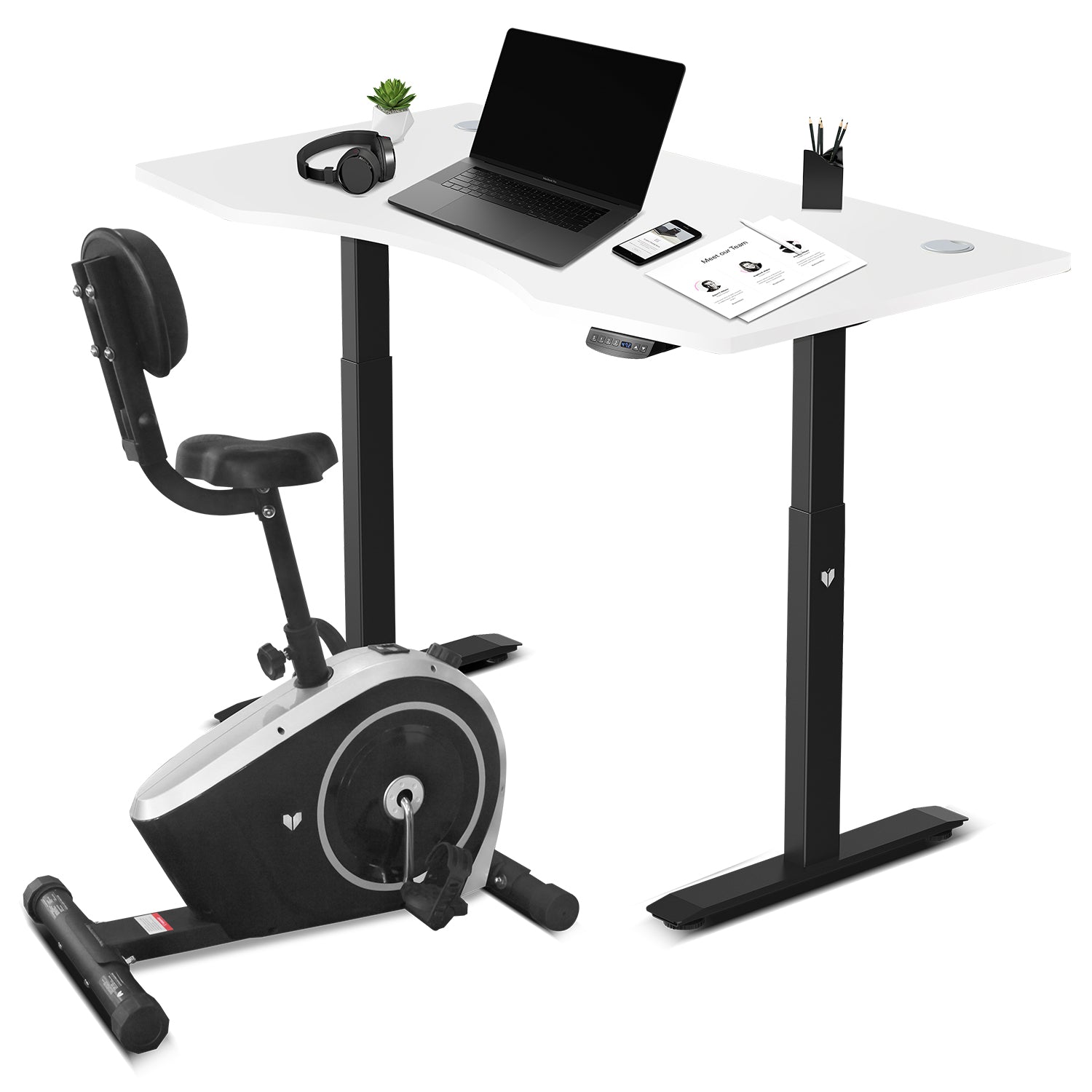 Lifespan Fitness Cyclestation 3 Exercise Bike with ErgoDesk Automatic Standing Desk 150cm in White/Black Awezingly