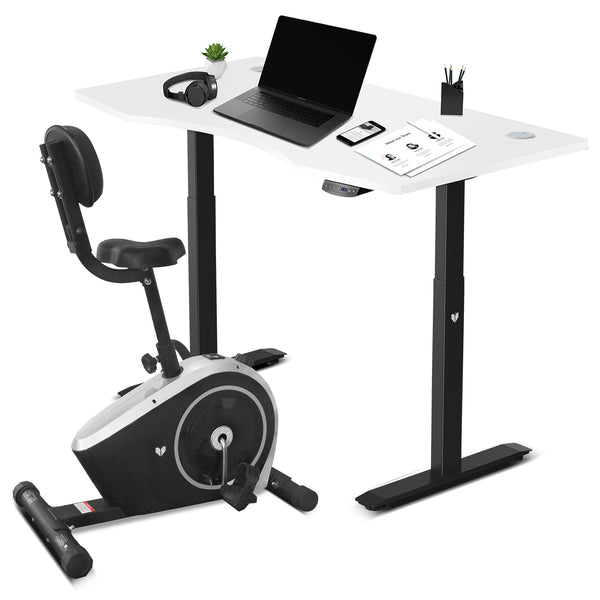 Lifespan Fitness Cyclestation 3 Exercise Bike with ErgoDesk Automatic Standing Desk 150cm in White/Black Awezingly
