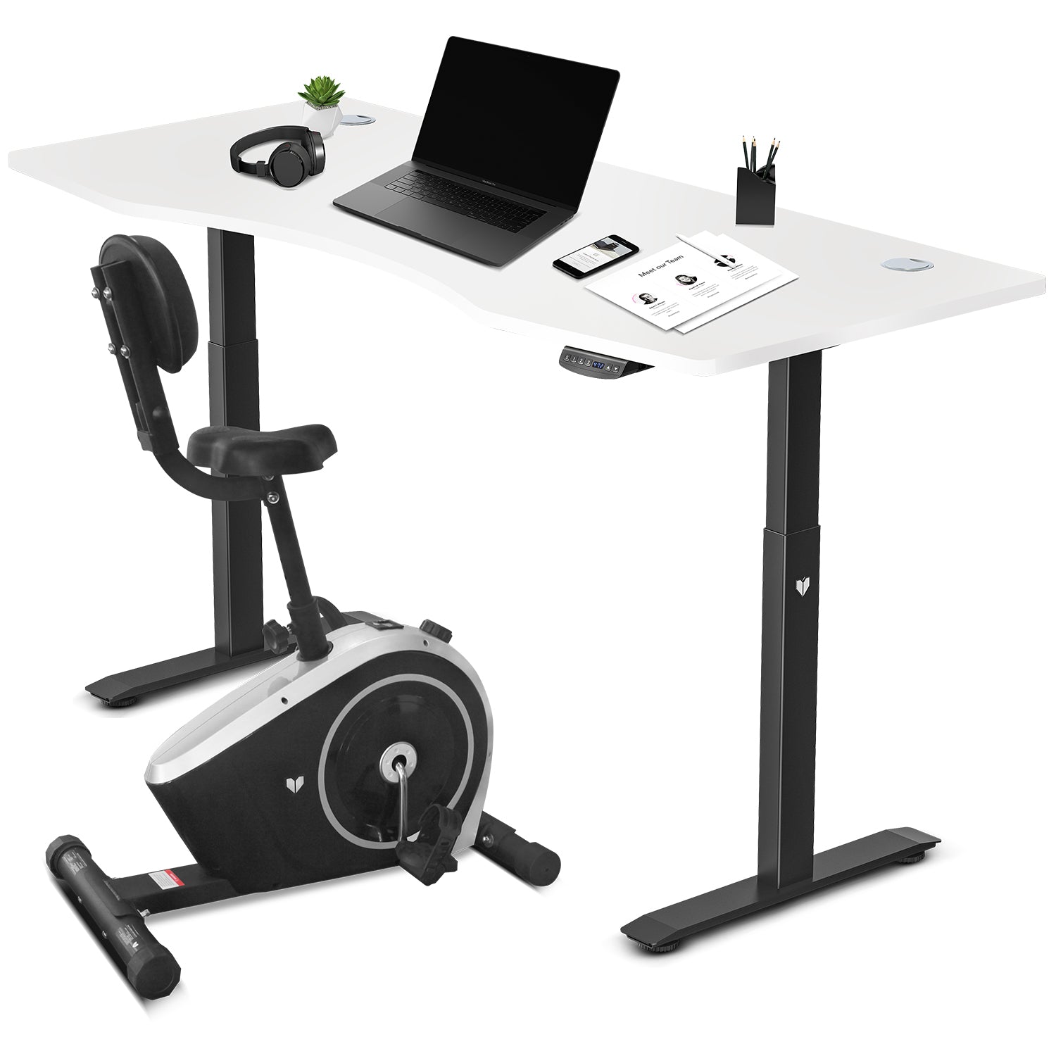 Lifespan Fitness Cyclestation 3 Exercise Bike with ErgoDesk Automatic Standing Desk 180cm in White/Black Awezingly