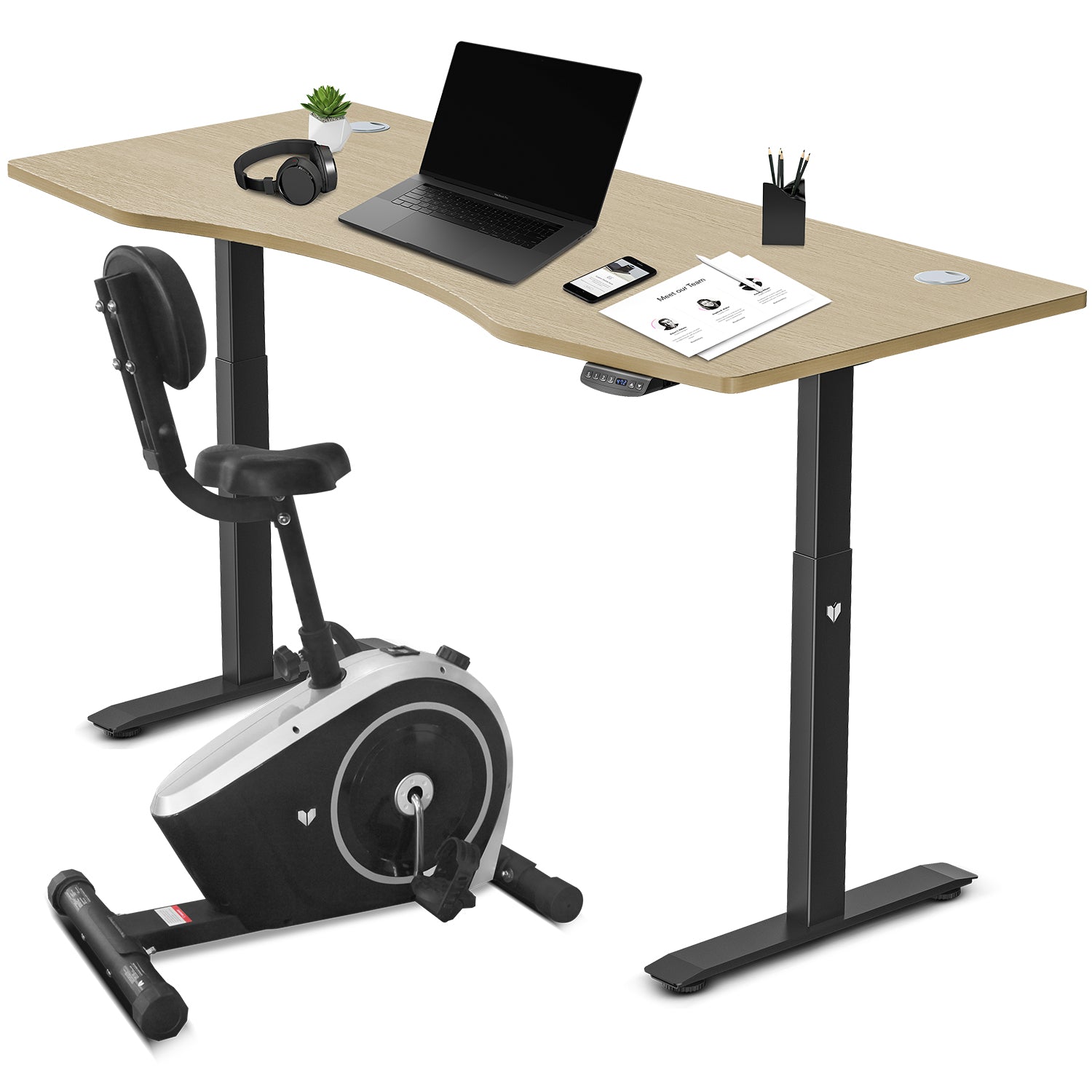 Lifespan Fitness Cyclestation 3 Exercise Bike with ErgoDesk Automatic Standing Desk 180cm in Oak/Black Awezingly