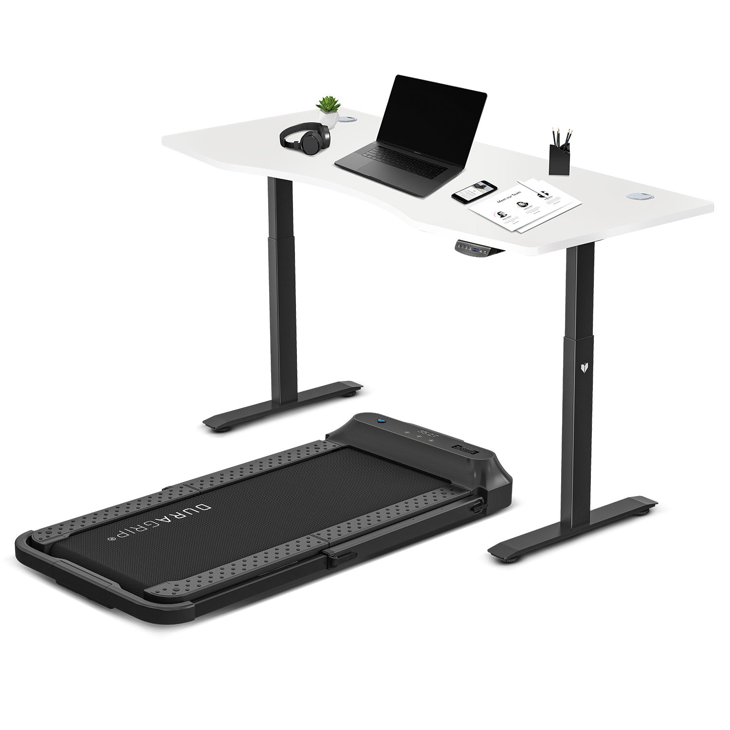 Lifespan Fitness V-FOLD Treadmill with ErgoDesk Automatic Standing Desk 1800mm in White/Black Awezingly