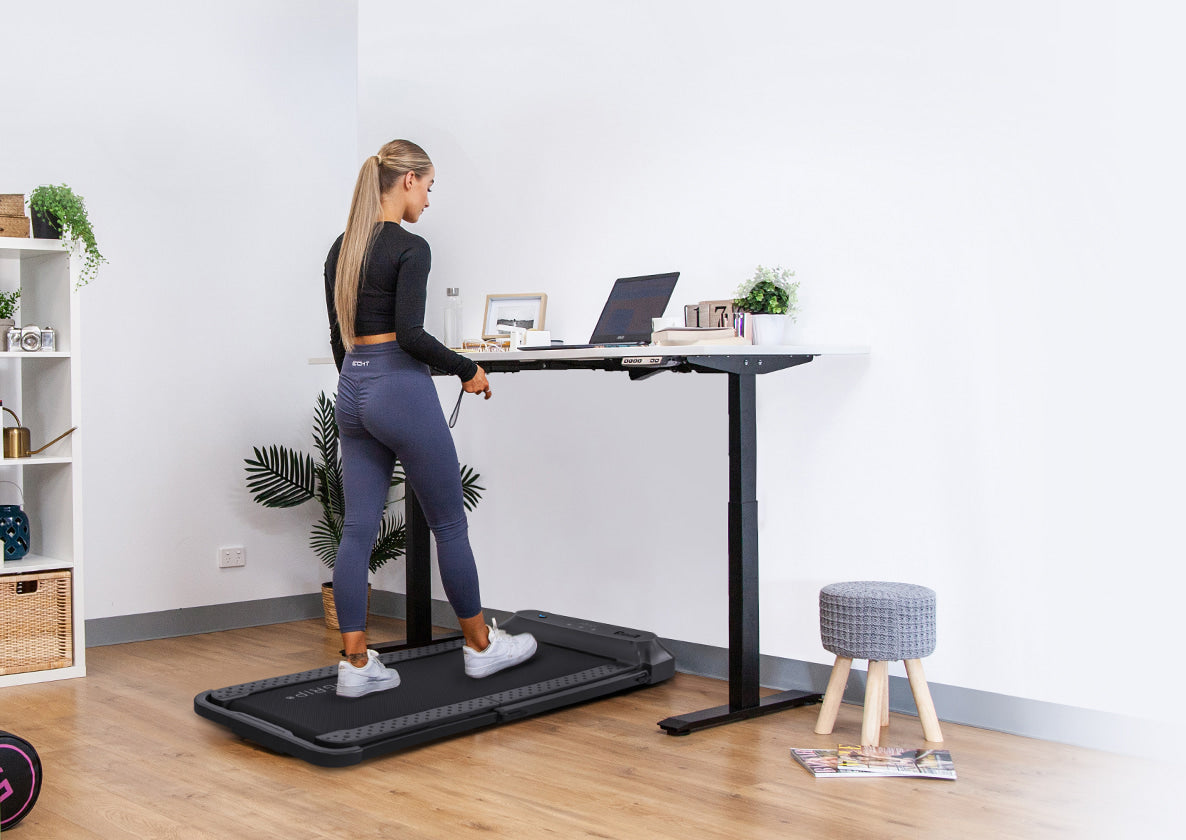 Lifespan Fitness V-FOLD Treadmill with ErgoDesk Automatic Standing Desk 1800mm in White/Black Awezingly