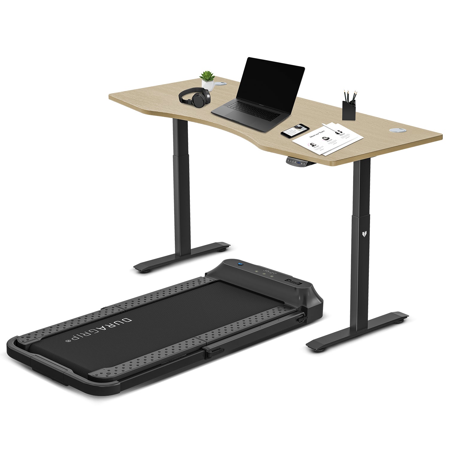 Lifespan Fitness V-FOLD Treadmill with ErgoDesk Automatic Standing Desk 1500mm in Oak/Black Awezingly