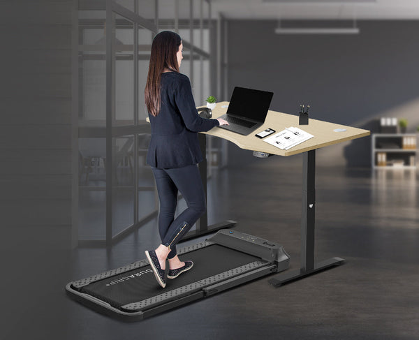 Lifespan Fitness V-FOLD Treadmill with ErgoDesk Automatic Standing Desk 1500mm in Oak/Black Awezingly