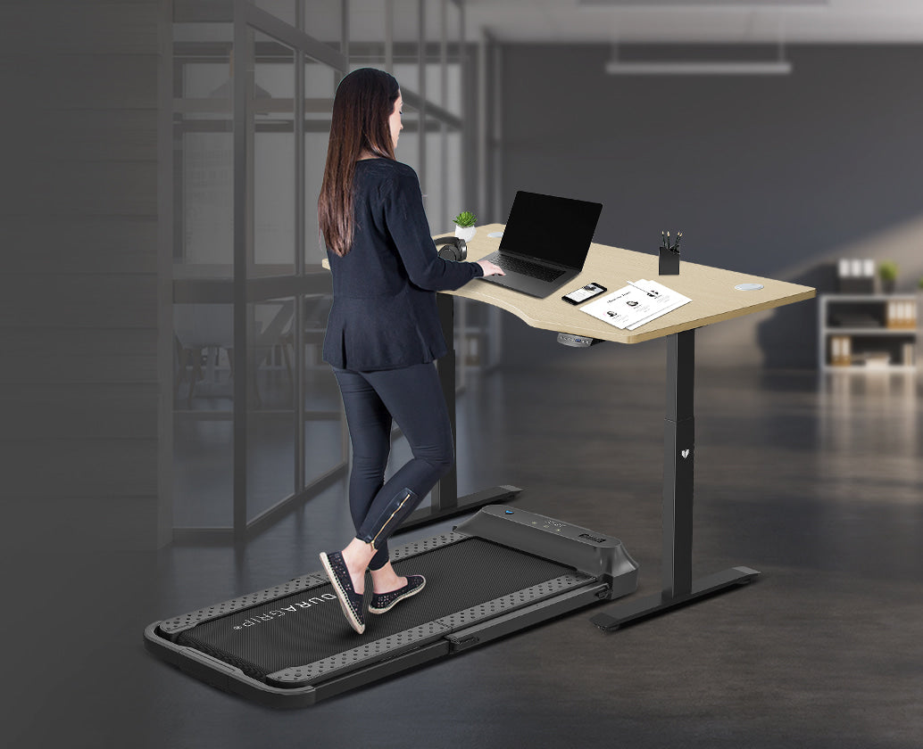 Lifespan Fitness V-FOLD Treadmill with ErgoDesk Automatic Standing Desk 1800mm in Oak/Black Awezingly
