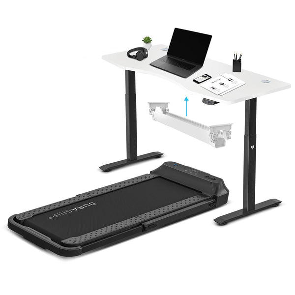 Lifespan Fitness V-FOLD Treadmill with ErgoDesk Automatic Standing Desk 1500mm in White/Black with Cable Management Awezingly